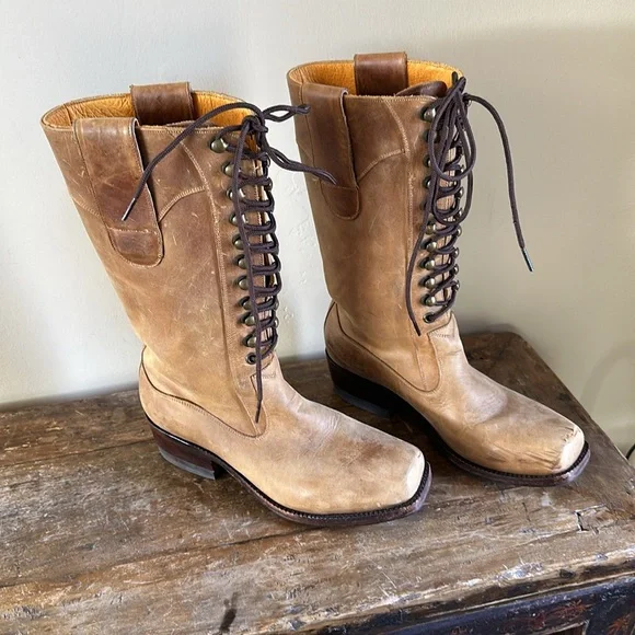 Made in Mexico Tan Leather Lace Up Boots Size 6 - Picture 2 of 6